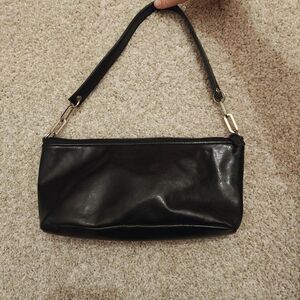 Leslie-fay Y2K black leather mini handbag with silver hardware and zip closure